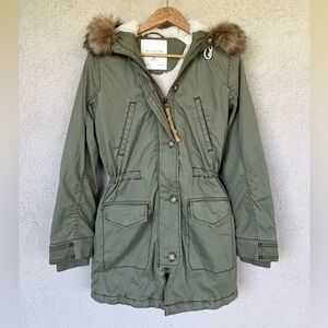 Abercrombie & Fitch Olive Utility Jacket with Faux Fur Hood